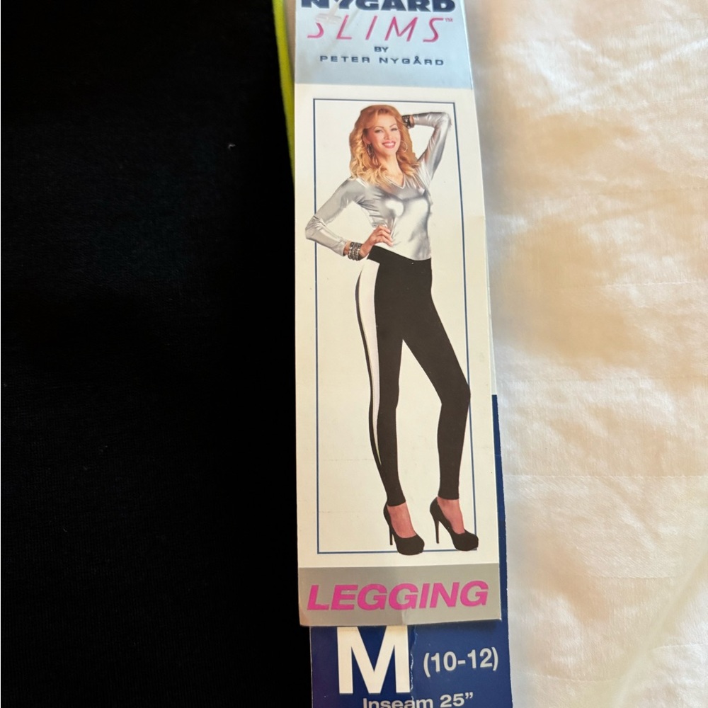 Peter Nygard Black Leggings with White Stripes